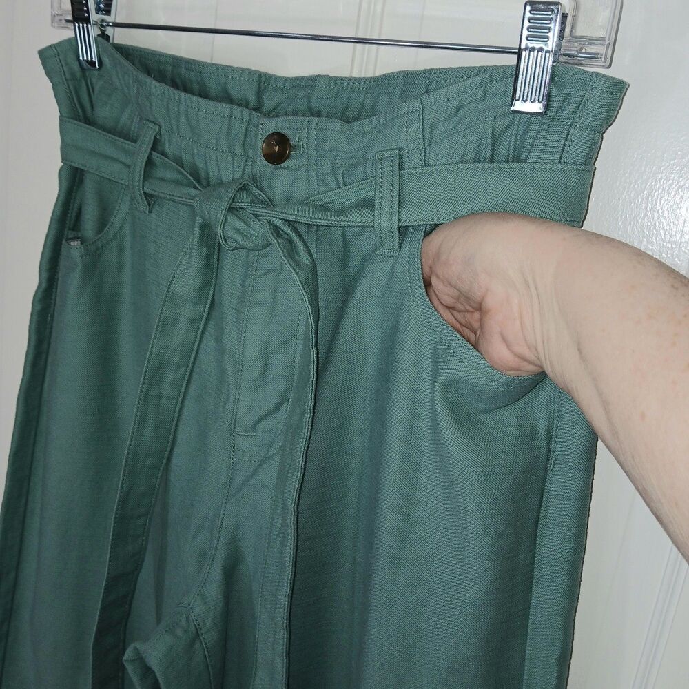 NWT $98 J. Crew  Paperbag Waist Pants Tie Belt Wide Leg Green 2 Preppy Old Money - Picture 5 of 16
